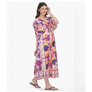 America and Beyond resort leopard bright forest cover up kaftan dress large